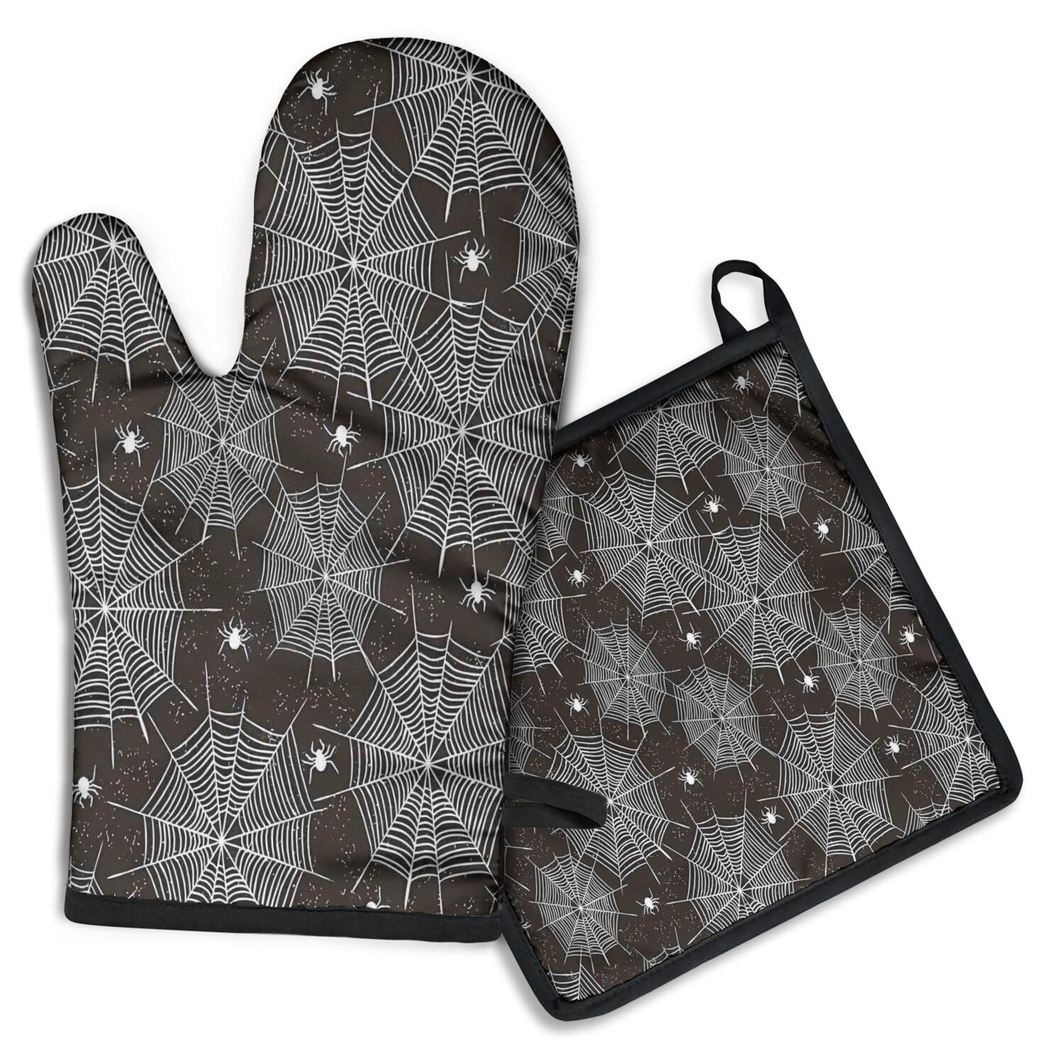 Spider Web and Spiders Halloween Pattern Kitchen Oven Mitt and Pot ...