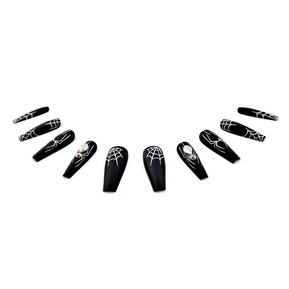 Uptown Ghouls Halloween Spider Web and Gem Press-on Nails for Adults, 24-Piece Set