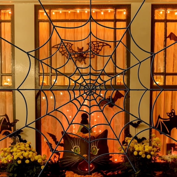 Spider Webs Halloween Decorations Outdoor, 10.5ft Black Fake Spider Web, Scary Haunted House Outdoor Wall Decor for Halloween Party Hanging Decorations