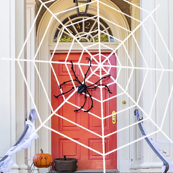 Spider Webs Halloween Decorations Outdoor, 4.9ft White Fake Spider Web, Scary Haunted House Outdoor Wall Decor for Halloween Party Hanging Decorations