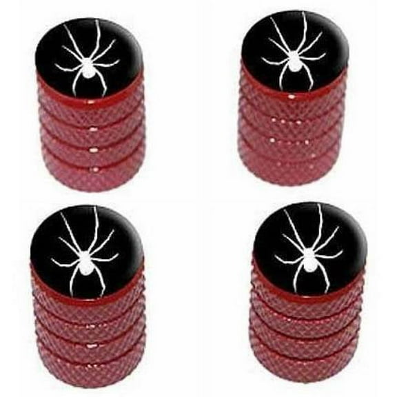 Spider White on Black Tire Rim Wheel Aluminum Valve Stem Caps, Multiple Colors