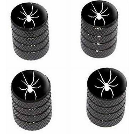 Spider White on Black Tire Rim Wheel Aluminum Valve Stem Caps, Multiple Colors