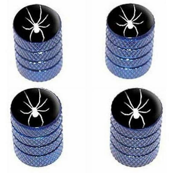 Spider White on Black Tire Rim Wheel Aluminum Valve Stem Caps, Multiple Colors