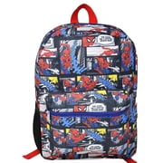 Bioworld Spiderman Comics 16" Kids Backpack Colorful Cartoon School Bag with Front Pocket & Side Mesh,