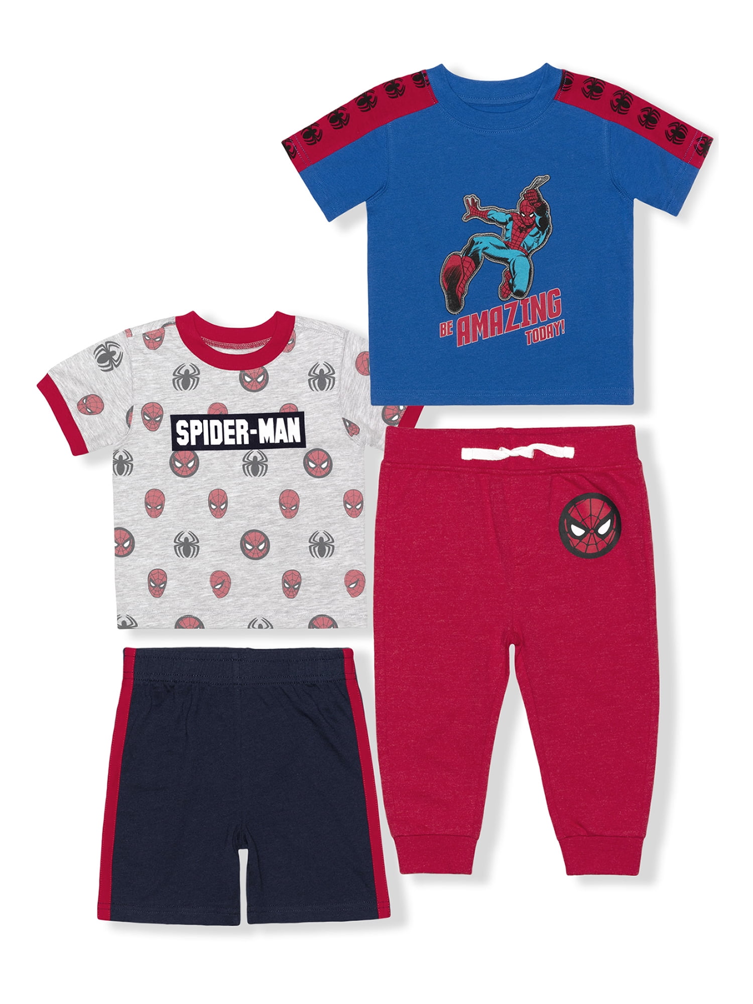 Spiderman Baby and Toddler Boy TShirts, Shorts, and Jogger Pants Outfit Set, 4Piece, Sizes