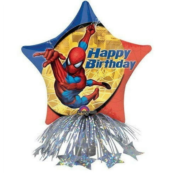 Marvel Spiderman Happy Birthday Air-Fill Foil Balloon & Party Table Standing Centerpiece - 14" Tall