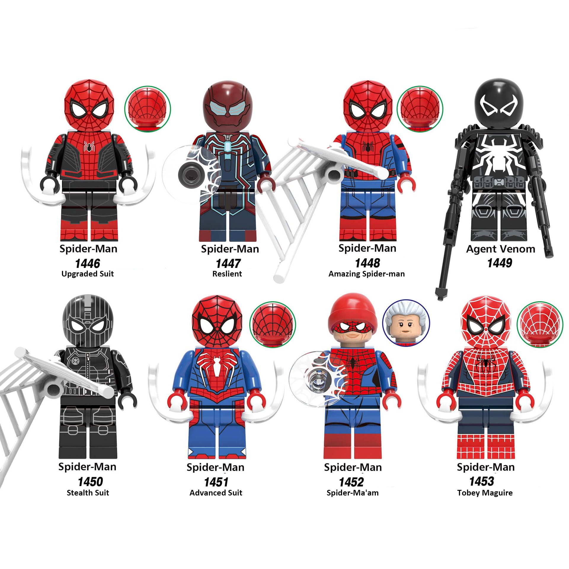 Spider man Custom Building Block Minifigures x 8 Set 2