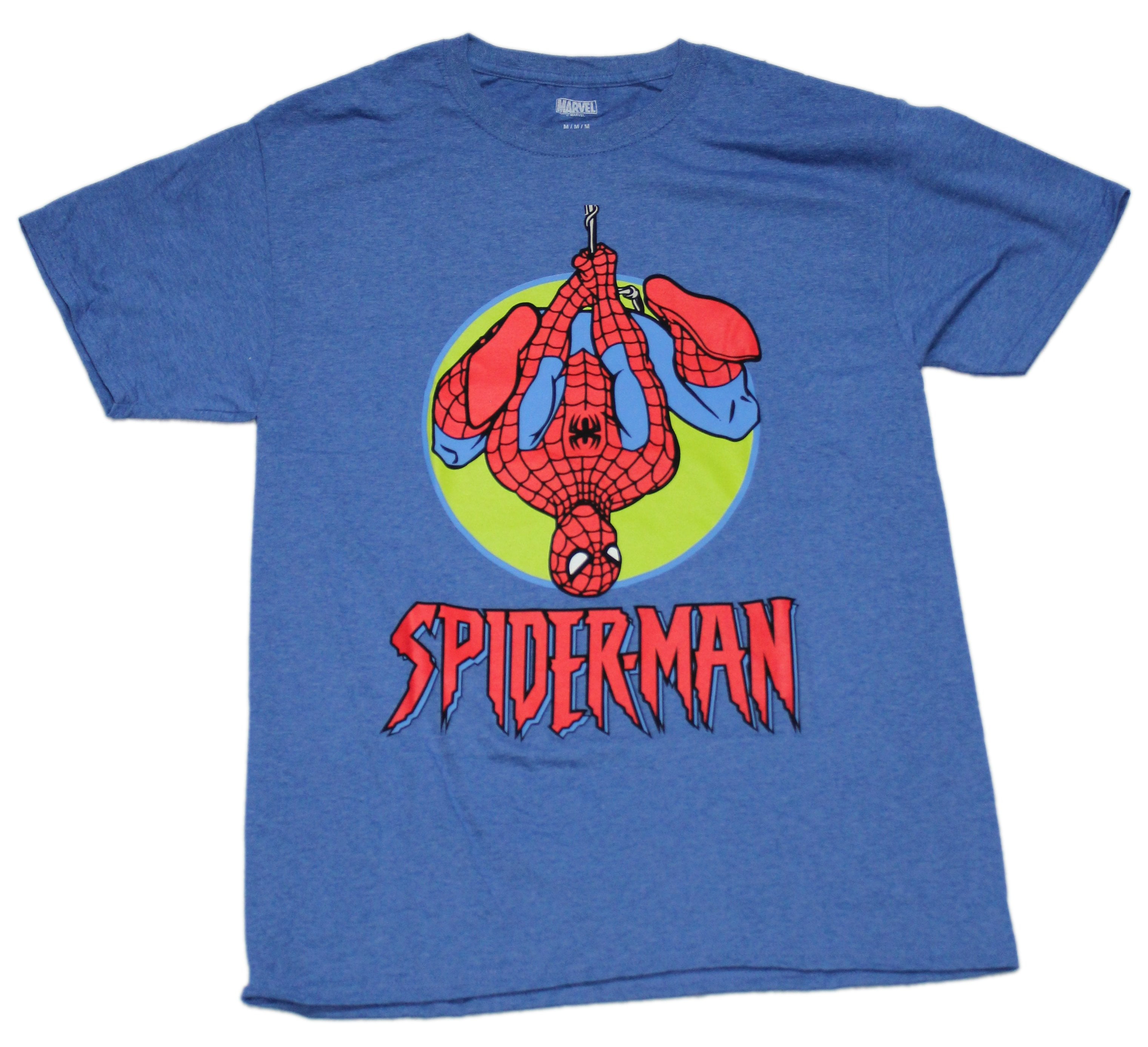 Spider-man Mens T-Shirt - Comic style Upside Down Hang (Large 