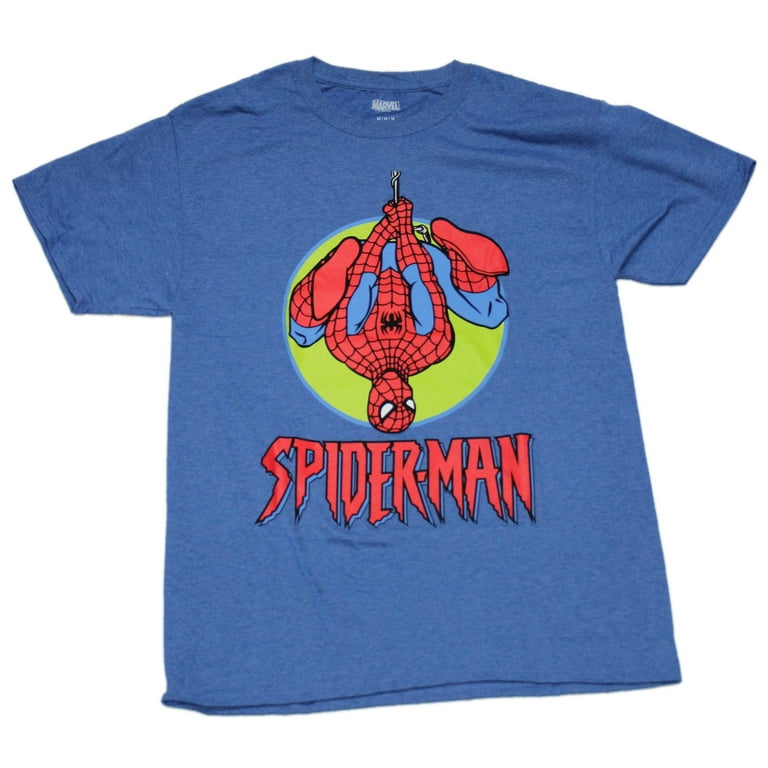 Spider-man Mens T-Shirt - Comic style Upside Down Hang (Large 