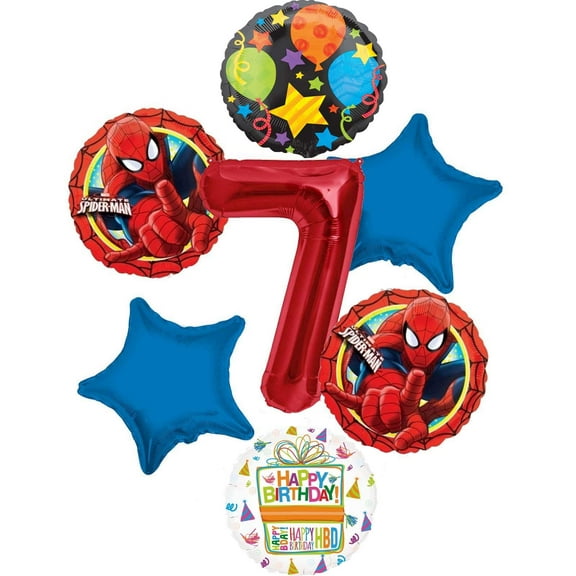 Spider-man Party Supplies 7th Birthday Spiderman in Action Balloon Bouquet Decorations