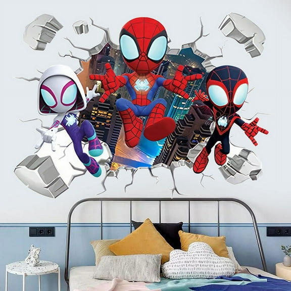 Spider-man Wall Stickers  3D Wall Stickers Children wall stickers Cartoon characters wall stickers Cartoon background wall decoration Children's bedroom decoration 60*40CM