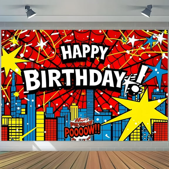 Spider-man cartoon-themed birthday flag background flag Children's party decoration items Photography photo props 150*100CM