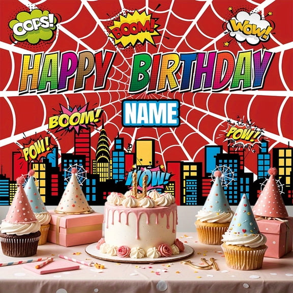 Spider-man cartoon-themed birthday flag background flag Children's party decoration items Photography photo props 210*150CM