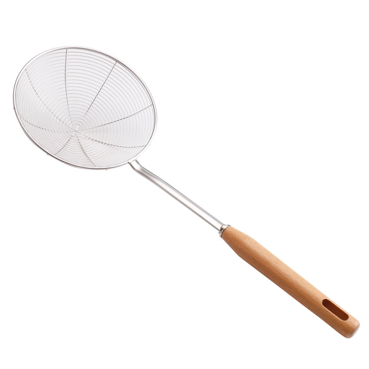 Spider strainer with wooden handle, pasta strainer, slotted spoon