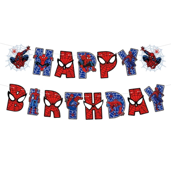 SpiderMan Happy Birthday Banner for Kids, Paper Party Decorations, Cartoon Birthday Garland Sign for Boys and Girls, Easy to Hang