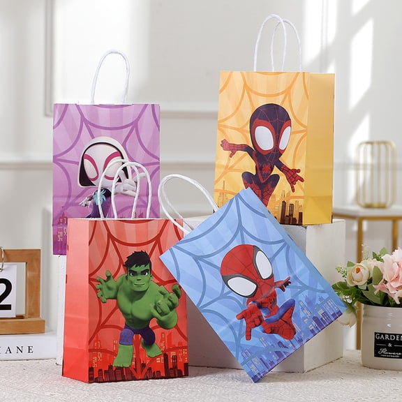 SpiderMan paper bags 24Pcs, small paper gift bags with handles are used in bulk for parties, retail, commodities and gift bags.