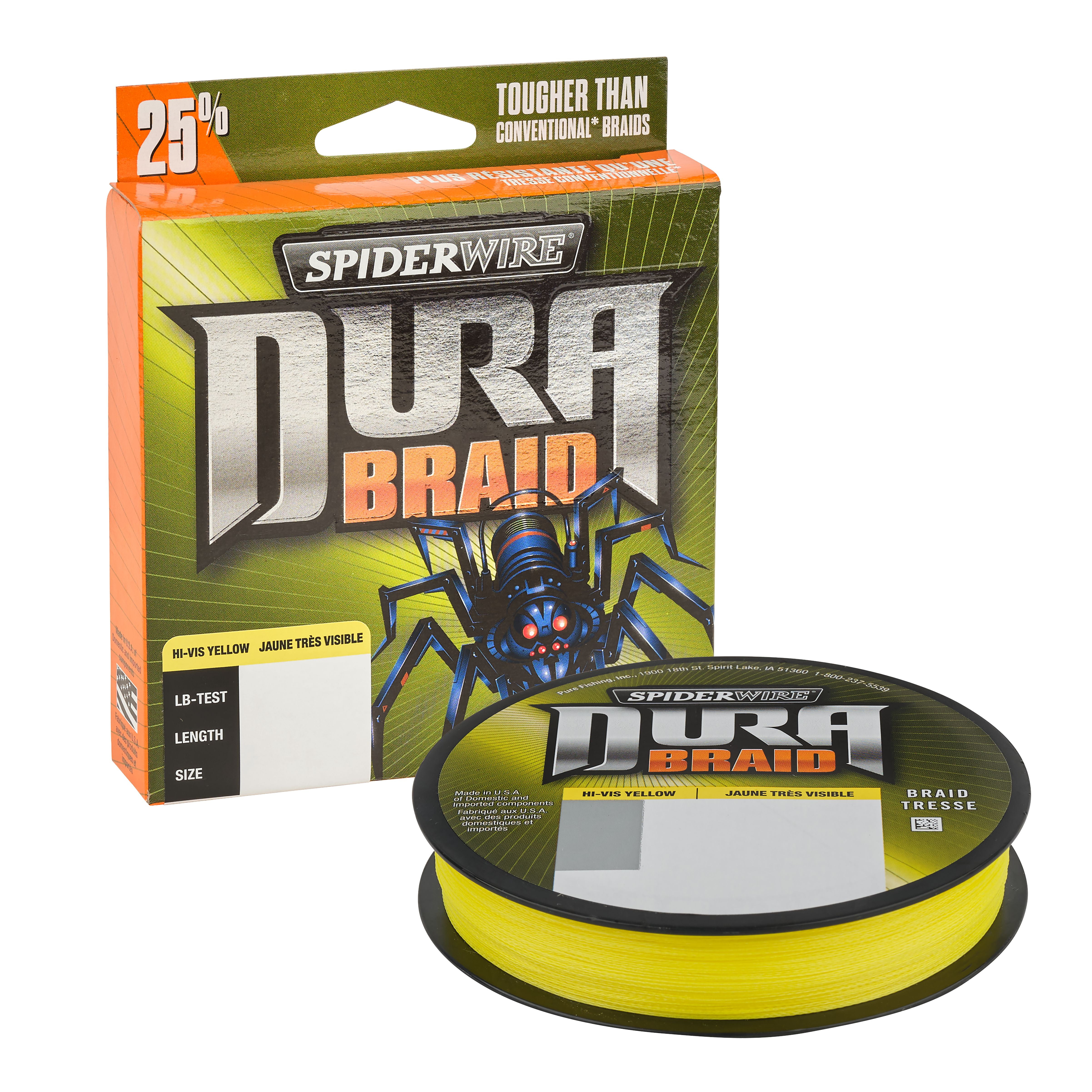 SpiderWire DuraBraid Fishing Line, Hi-Vis Yellow, 50 lb Test Strength, 150 yd