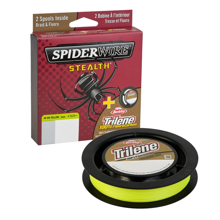  SpiderWire Stealth 8lb Braid + Trilene 100% Fluorocarbon Dual  Spool, Hi-Vis Yellow/Clear, Superline Mono Equiv: 4lb : Sports & Outdoors