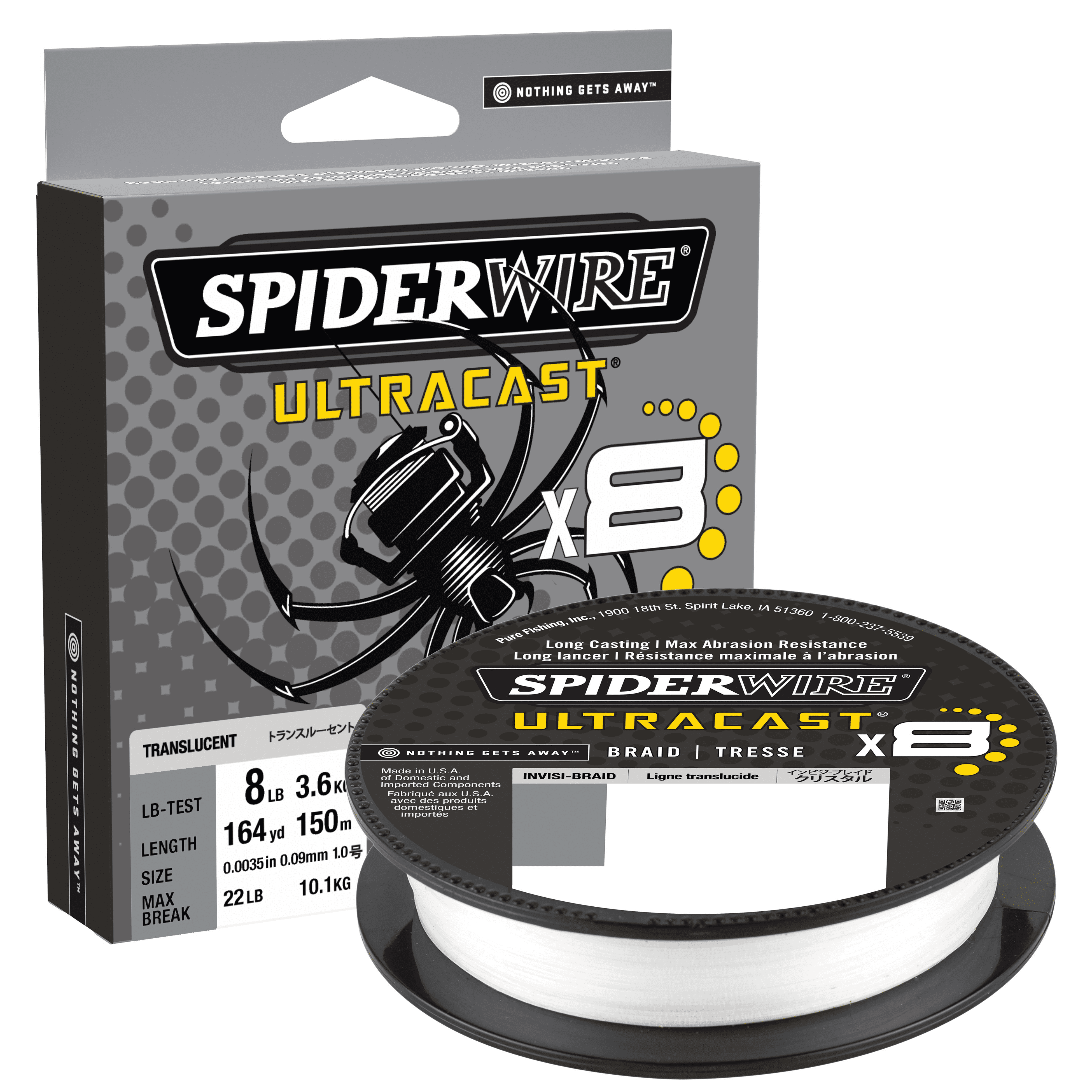 SpiderWire Ultracast® Braid Fishing Line, Invisibraid-Translucent, 4 lb Test Strength, 164 yd