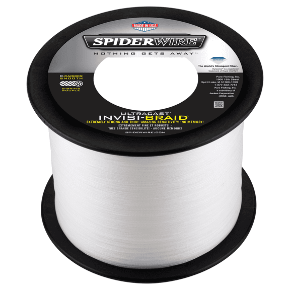 SpiderWire Ultracast® Braid Fishing Line, Invisibraid-Translucent, 20 lb Test Strength, 2188 yd