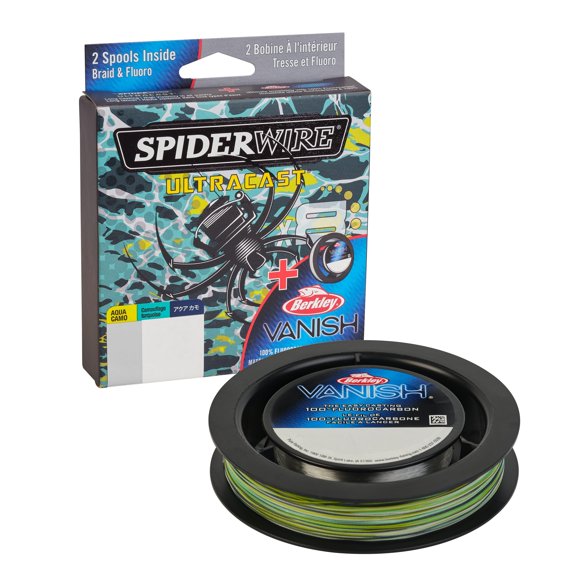 SpiderWire Ultracast® Vanish® Dual Spool Braid Fishing Line, Aqua Camo/Clear, 10 lb Test Strength, 164 yd