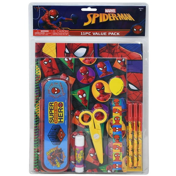Spiderman 11pc Value Pack with Plastic Pencil Case in PVC Bag with Header