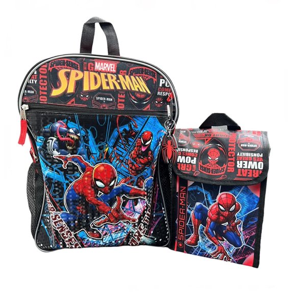 Spiderman 16" Backpack 4pc Set with Lunch Kit, Key Chain & Carabiner