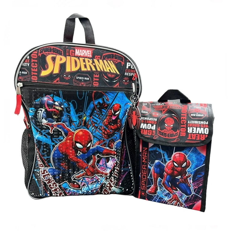 Spiderman 16 Backpack 4pc Set with Lunch Kit, Key Chain & Carabiner 