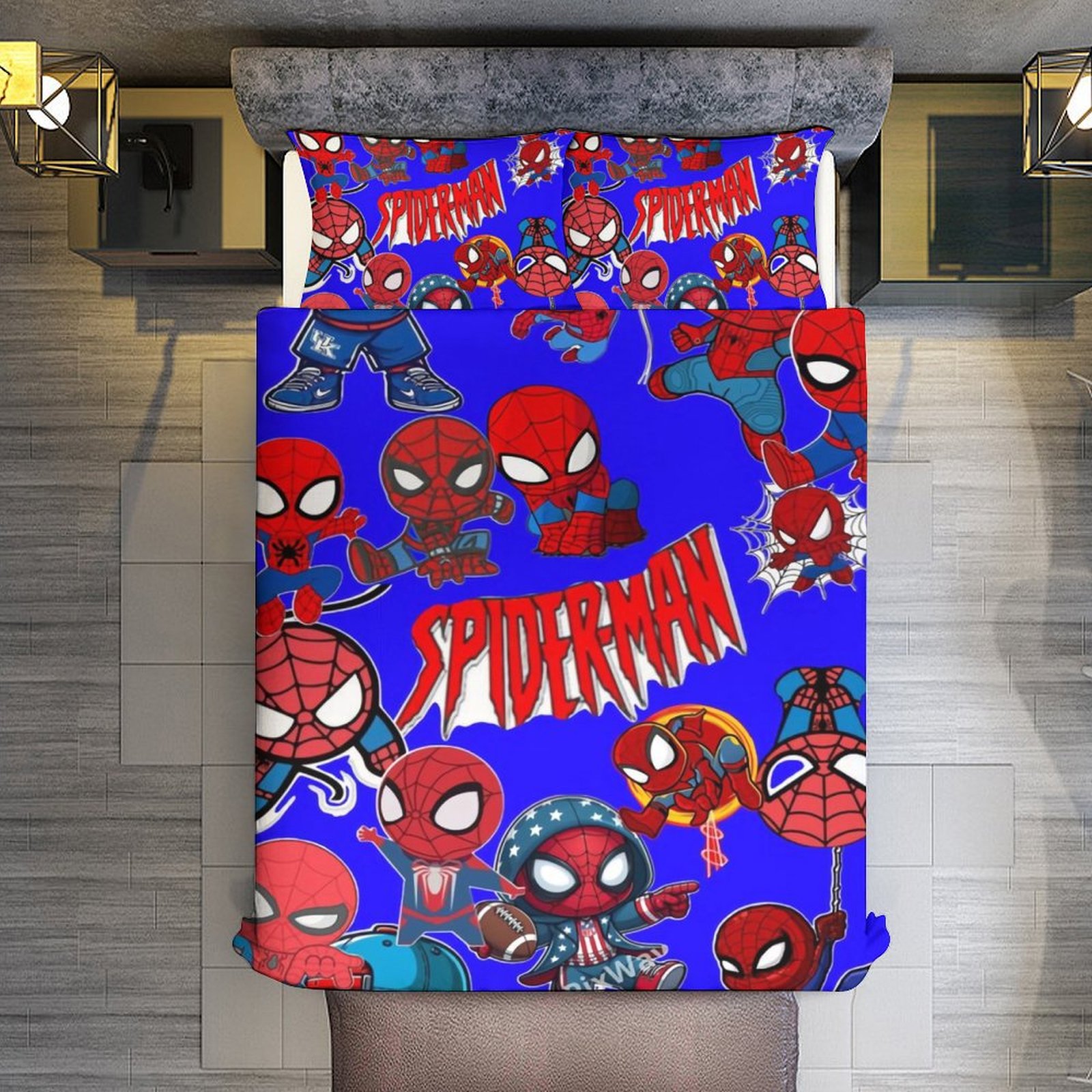 Spiderman 3 Piece Sets Full/Queen Size Reversible Microfiber Quilts