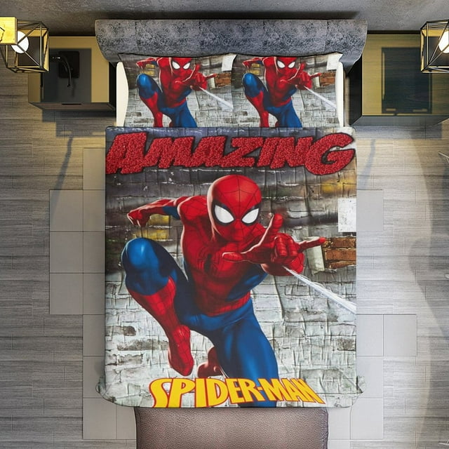 Spiderman 3 Piece Sets Full/Queen Size Reversible Microfiber Quilts