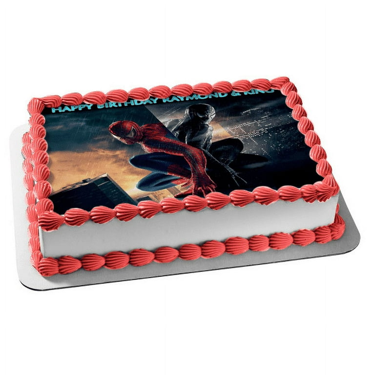  Spider Edible Man Cake Birthday Party Topper Image Decoration  Frosting 1/4 Sheet : Grocery & Gourmet Food