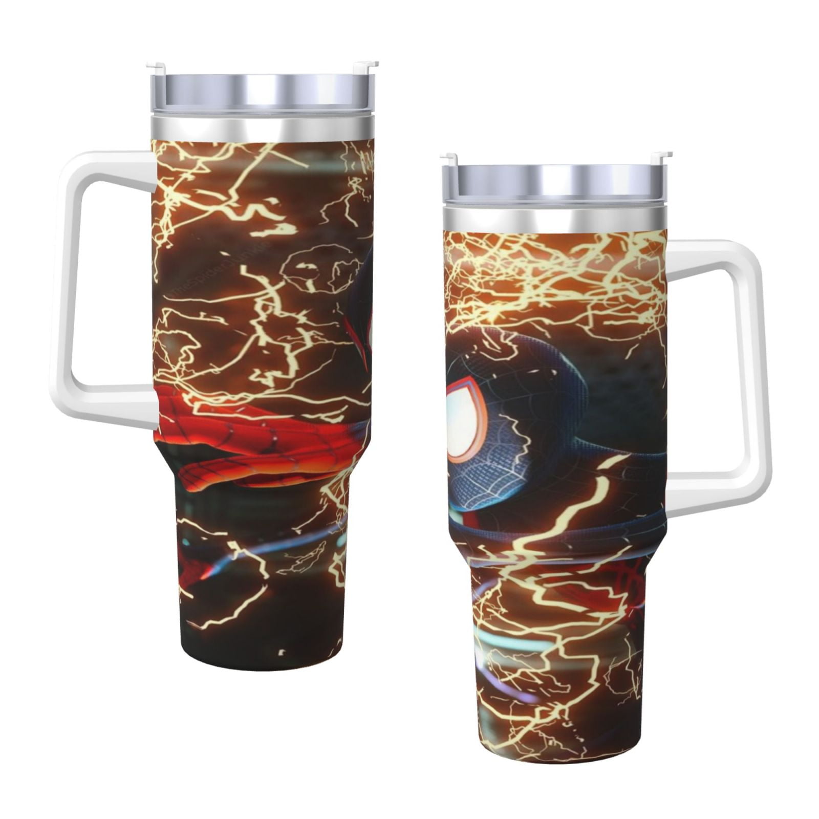Spiderman 40 Oz Tumbler With Handle And Straw Double Wall Stainless