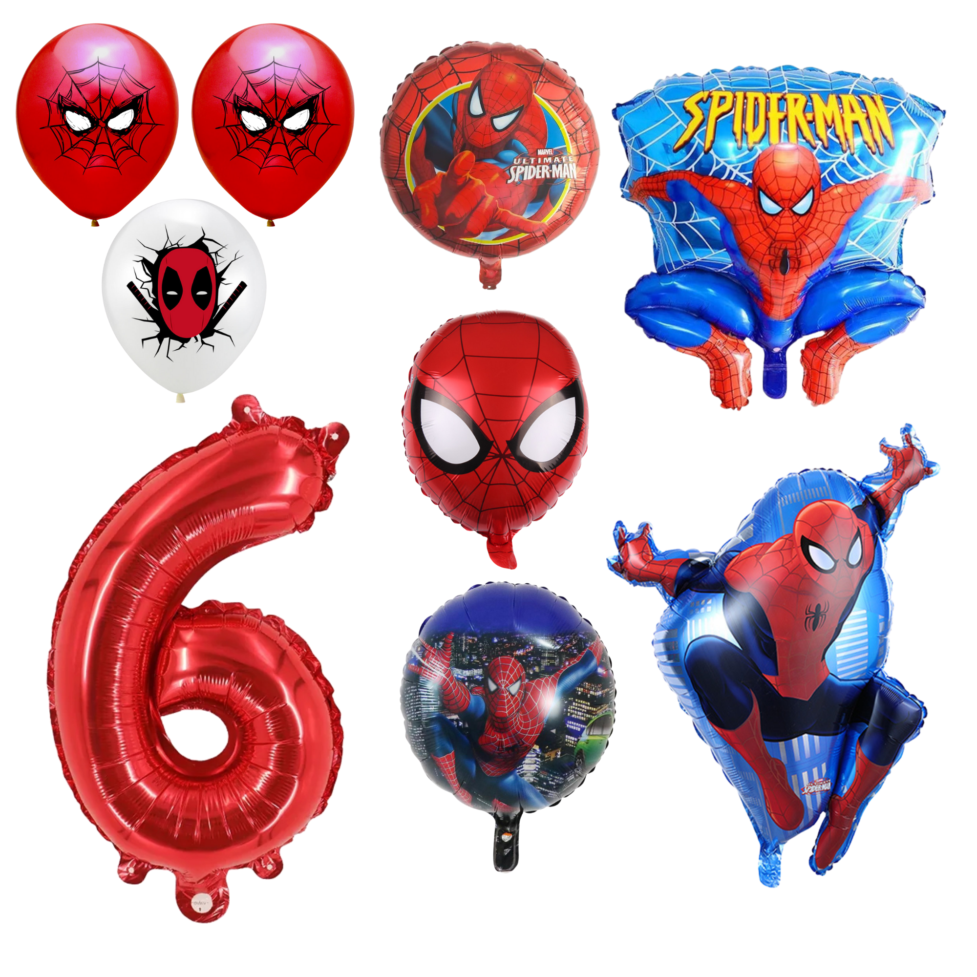 Spiderman 6th Birthday Party Balloons Set Red Blue Foil balloons ...