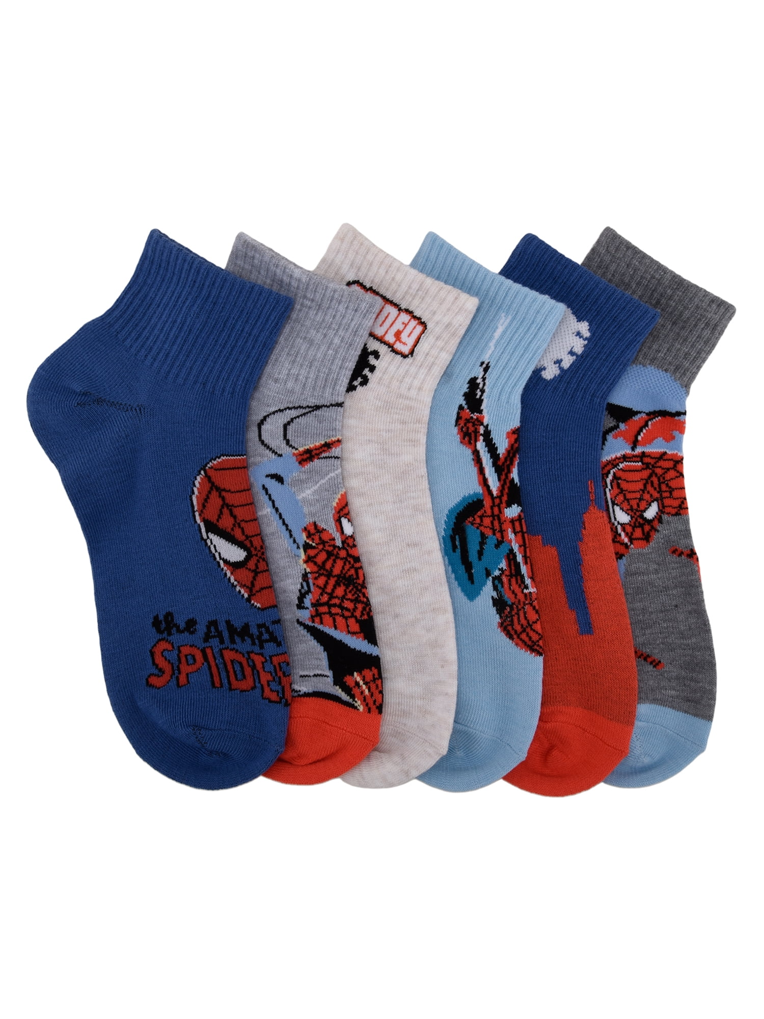 Spiderman Ankle Socks, 6-Pack, Boys Sizes M Boys