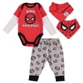 thumbnail image 1 of Spiderman Baby Boys Clothes 3-Piece Set with Baby Bodysuit, Pants, and Bib - Marvel Avengers Baby Boy Outfit - Baby Clothes Red/Black/Grey, 3-6 Months, 1 of 6