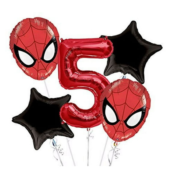 Spiderman Balloon Bouquet 5th Birthday 5 pcs - Party Supplies