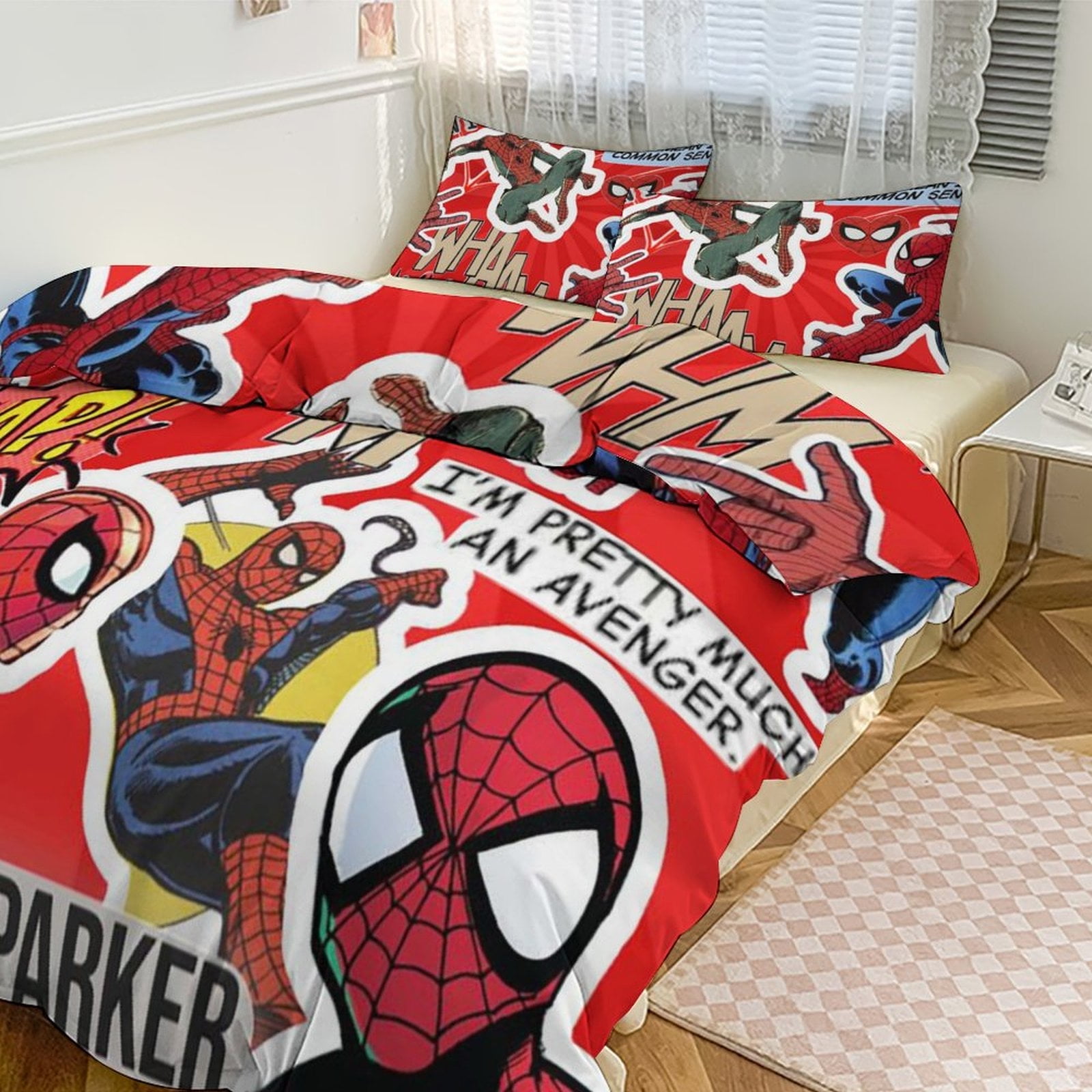 Marvel Spiderman Glitch Blue 7 Piece Queen Bed Set, 100