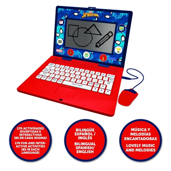 Lexibook Spider-Man Bilingual Laptop, ES/EN, 170 Acts, Blue/Red