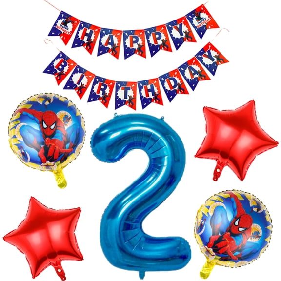 2nd Birthday Spider-Man Balloons and Banner, Number 2, 6 Piece, 30 Inch