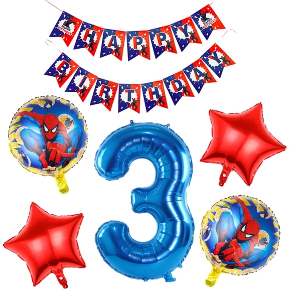 Spider-Man 3rd Birthday Balloons and Banner, Number 3, 30 inches