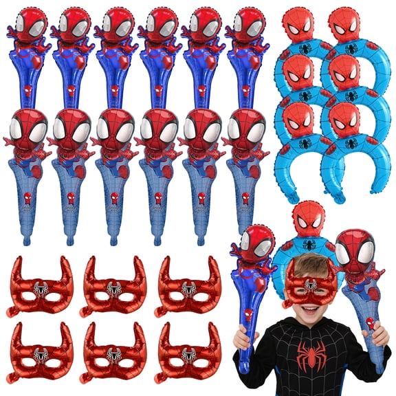 Spiderman Birthday Foil Balloon Decoration Set - Spiderman Balloon Headband & Handheld Foil Balloons & Eye Mask Balloons for Spiderman Themed Party Supplies for Boys/Kids