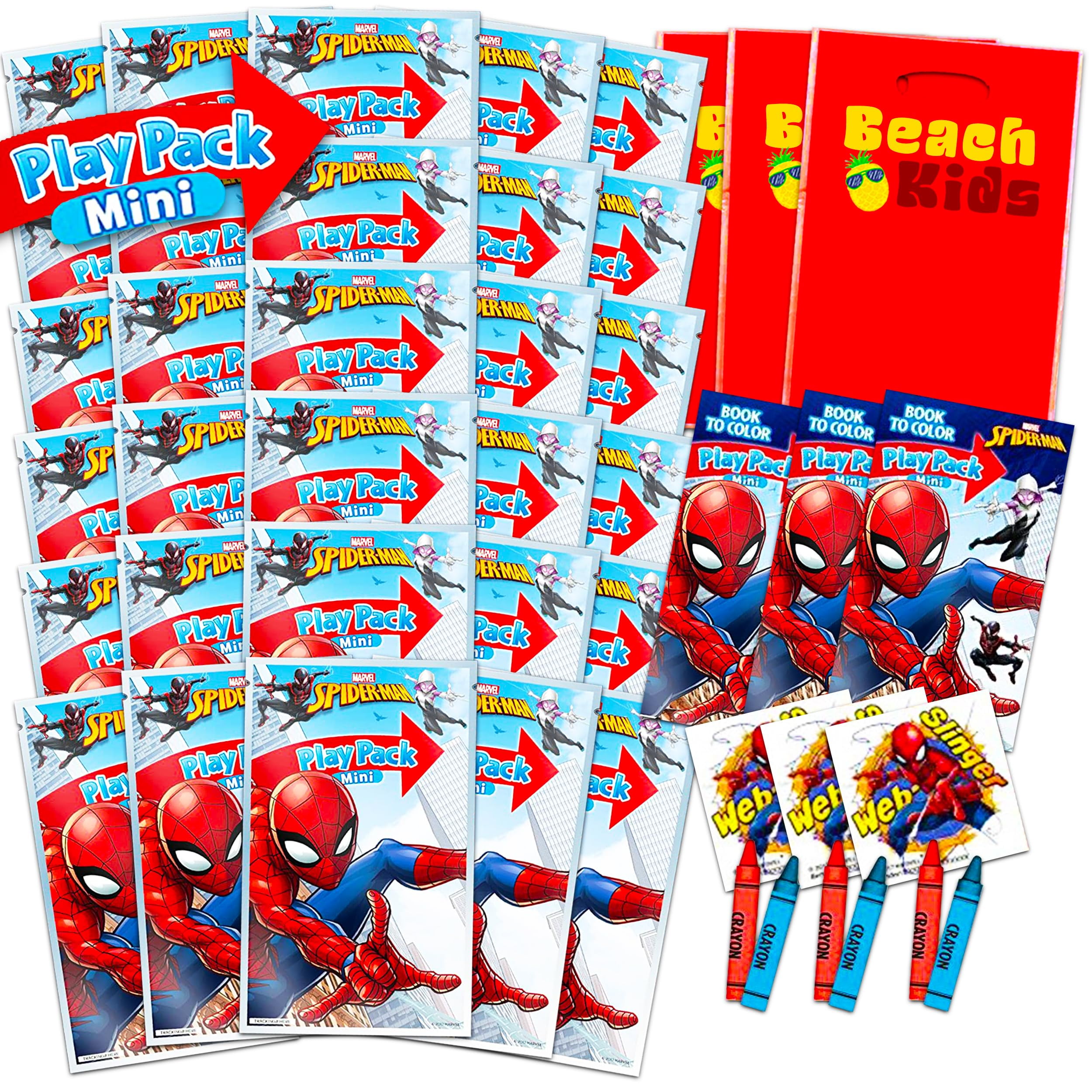 Spiderman Birthday Party Favors for Kids Boys - Bundle of 24 Spider-Man Activity Packs with Mini Coloring Book, Crayons, Loot Bags | Superhero Coloring Pages, Stickers, More