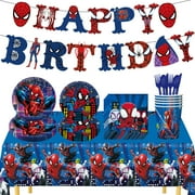 HEXNNHA Spiderman Birthday Party Supplies, Birthday Decorations for Boys Girls Kits Include Birthday Banner, Balloons, Cake Toppers MW525-130