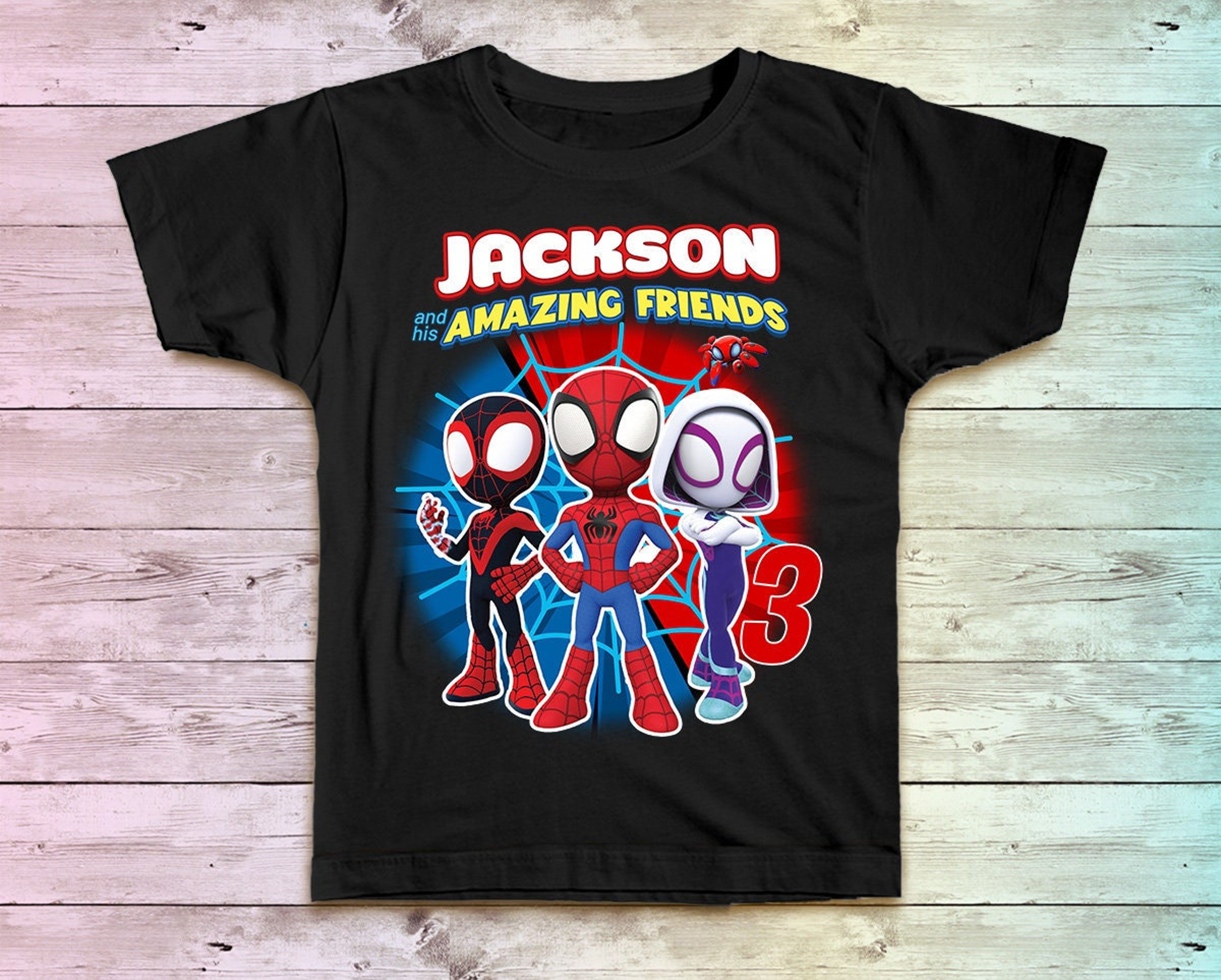 Personalised Spider-Man Birthday T-Shirt – Custom Name & Age, 100% Cotton, Brand New
