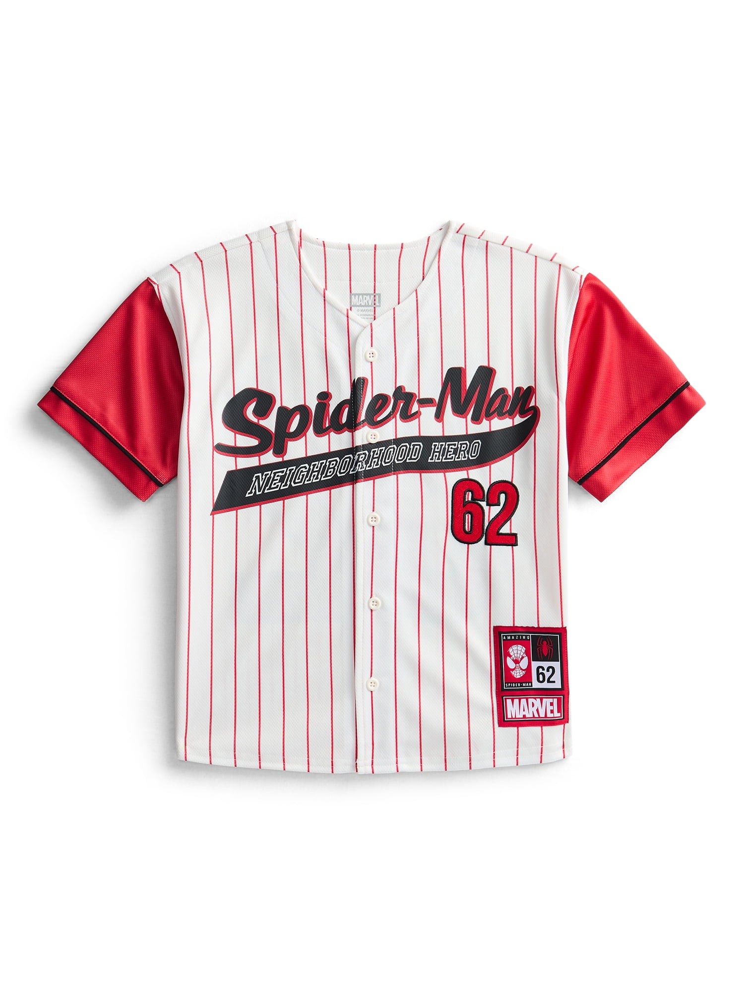 Spider-Man Boys Graphic Baseball Button Down Jersey with Short Sleeves, Sizes 4-12