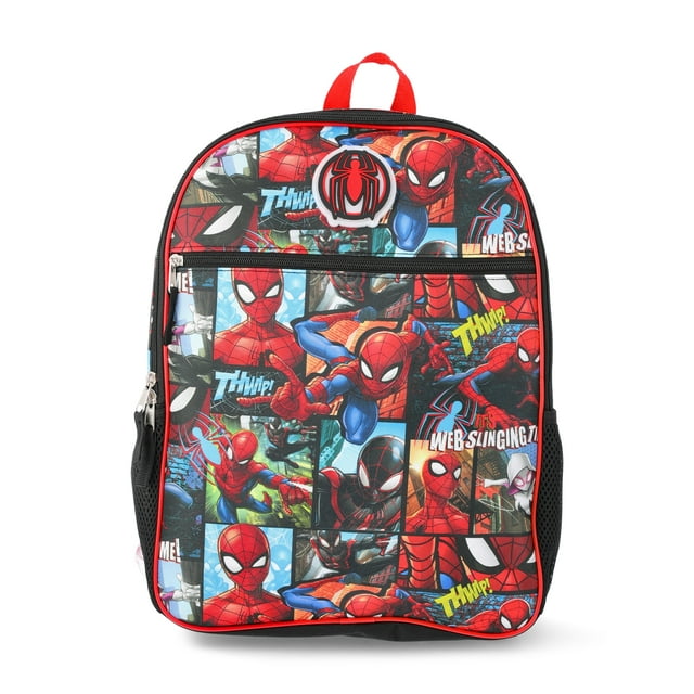 Spider-Man Boys Laptop Backpack with Light Up Badge, Red