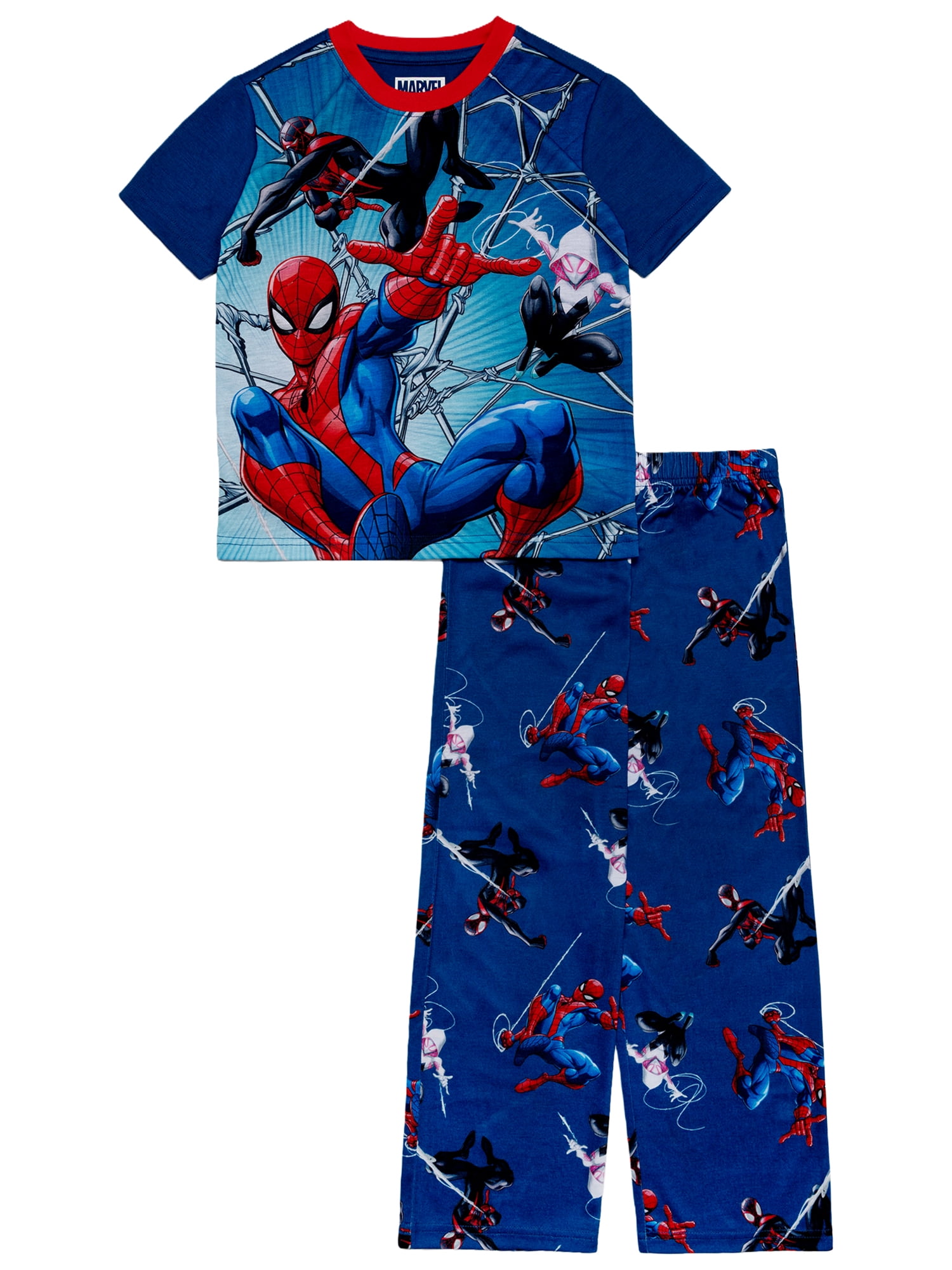 Spiderman Boys 2-Piece Short Sleeve Top and Pant Pajama Set, Sizes 4-12