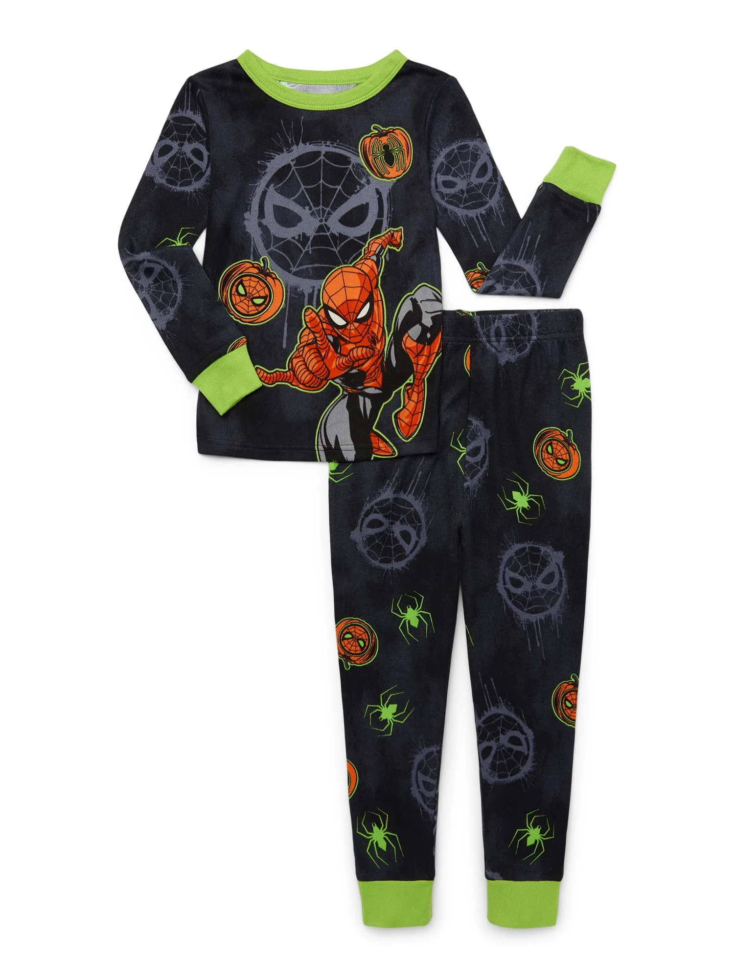 Spiderman Boys Halloween Glow in the Dark Long Sleeve Top and Pants, 2-Piece Pajama Set, Sizes 4-10