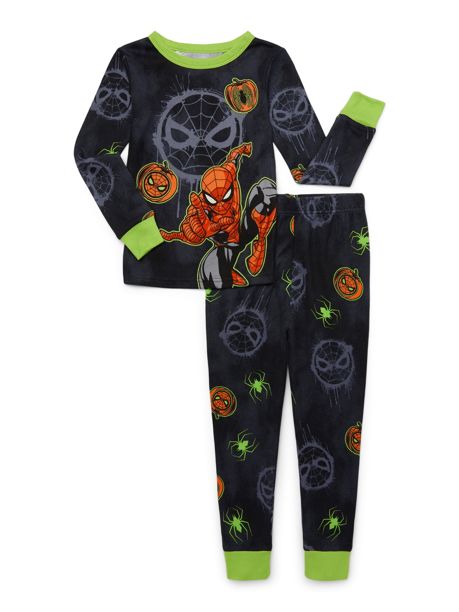 Spiderman Brandclub Spiderman Boys Halloween Glow in the Dark Long Sleeve Top and Pants 2 Piece Pajama Set Sizes 4 10