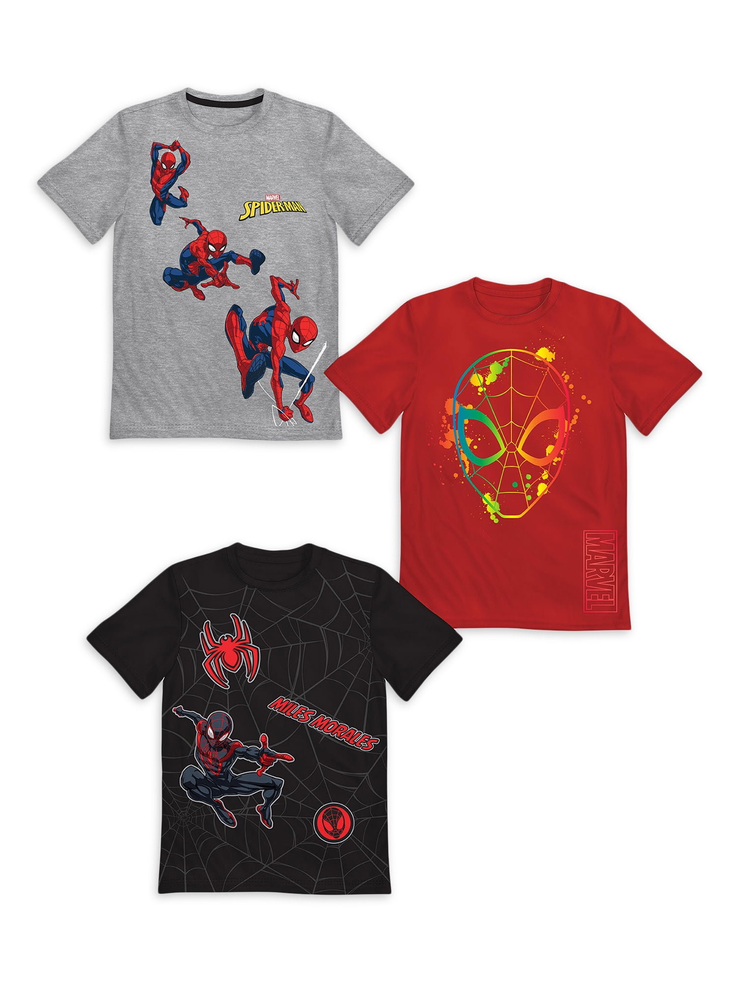 Spiderman Boys Miles Morales Graphic T-Shirts 3-Pack, Sizes 4-18 ...